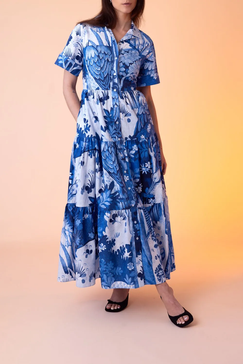 Tiered Hem Midi Shirt Dress