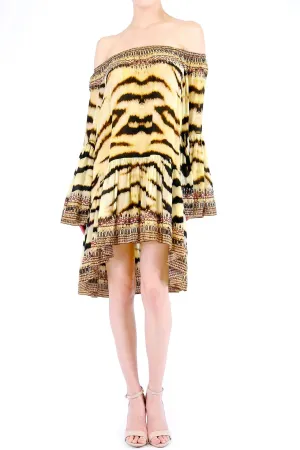 Tiger Print Long Sleeve Party Mini Dress