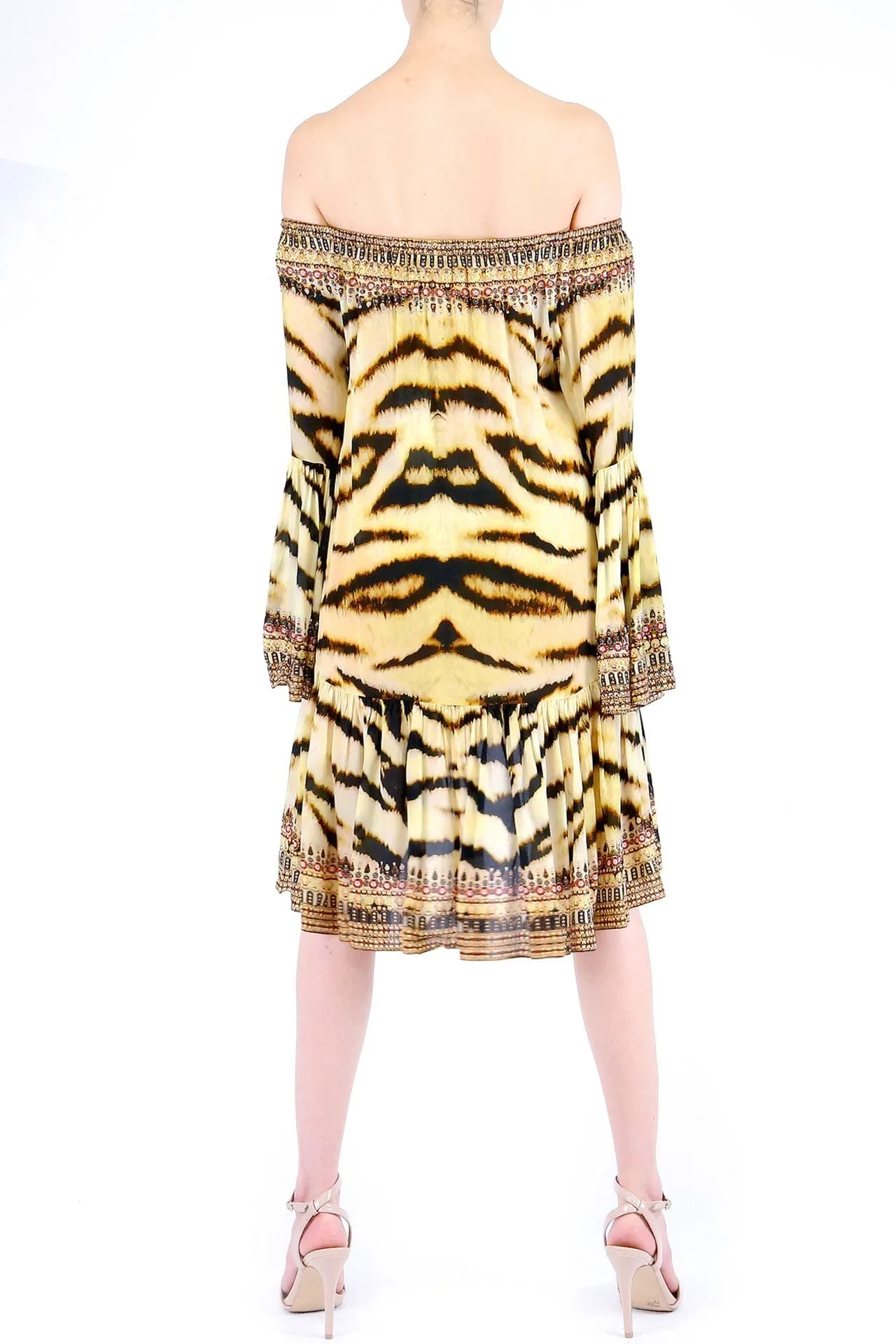 Tiger Print Long Sleeve Party Mini Dress