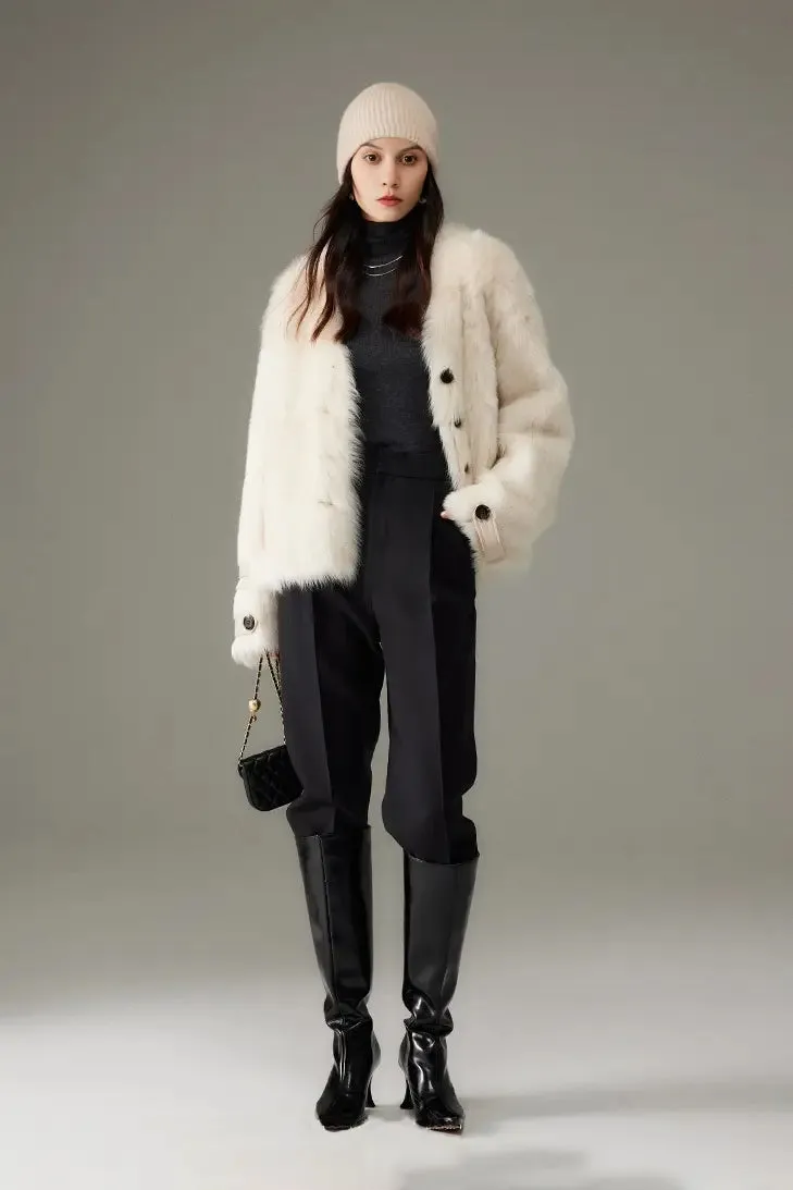 V-Neck Cropped Toscana Shearling sheepskin Jacket