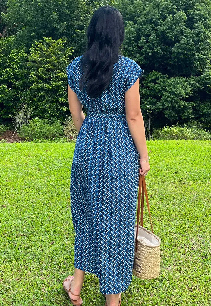 Vine and Branches Kiara Dress - Chevron Blue