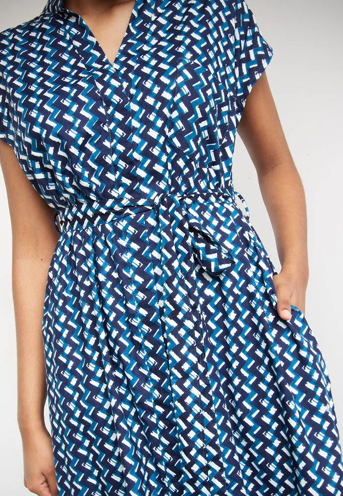 Vine and Branches Kiara Dress - Chevron Blue