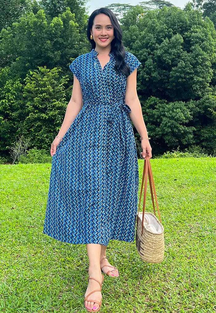 Vine and Branches Kiara Dress - Chevron Blue