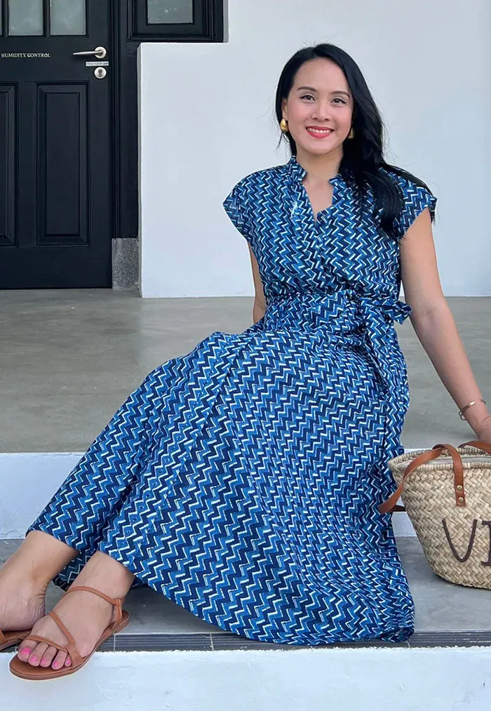 Vine and Branches Kiara Dress - Chevron Blue