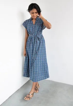 Vine and Branches Kiara Dress - Chevron Blue