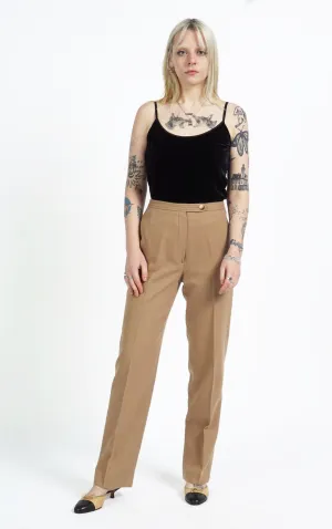VINTAGE Camel Wool Straight Leg High Rise Classic Tailored Pants