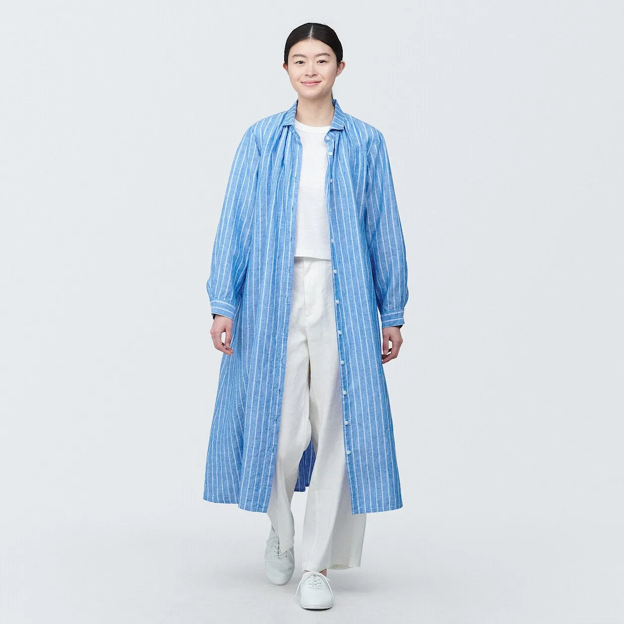 Washed Linen Long Sleeve Shirt Dress