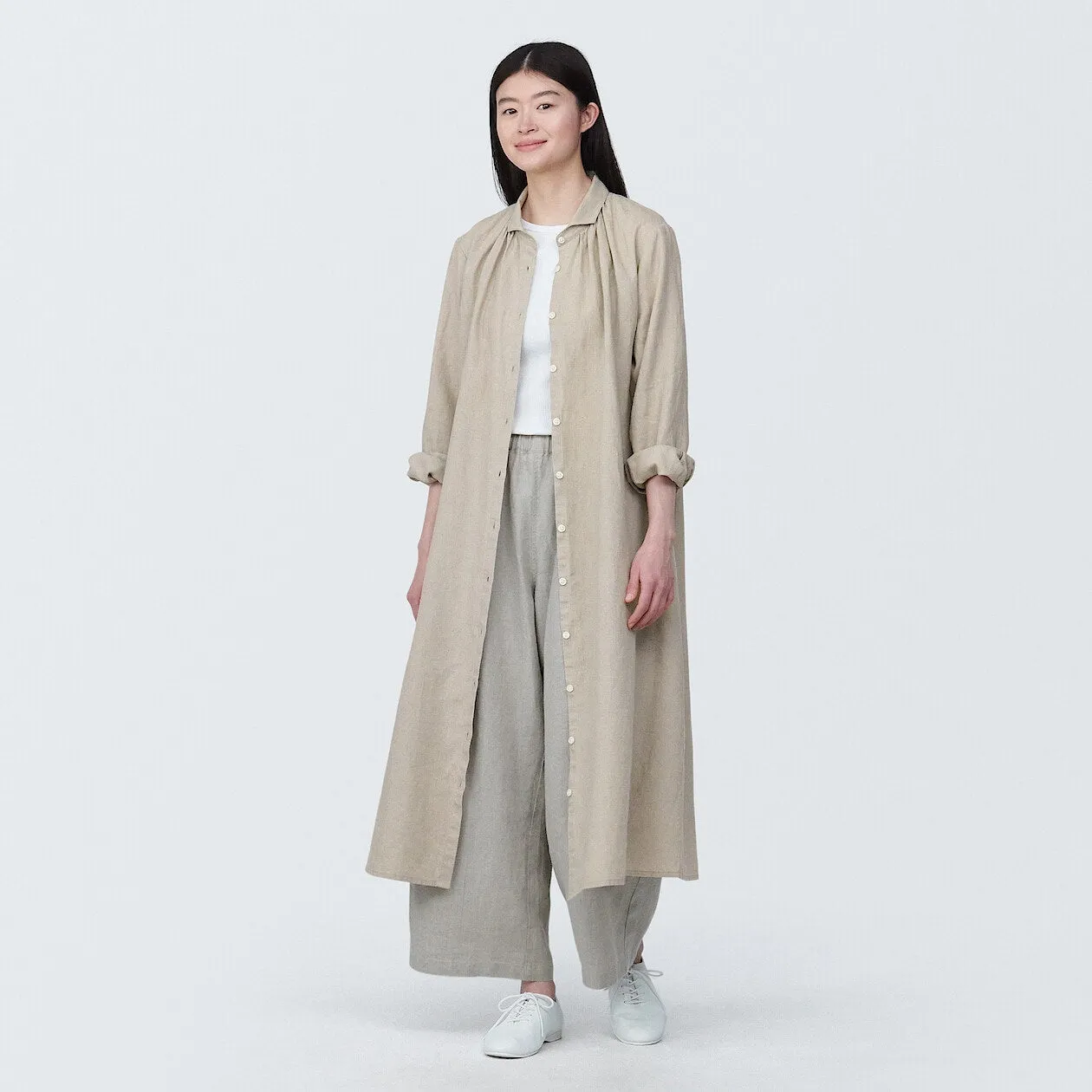 Washed Linen Long Sleeve Shirt Dress