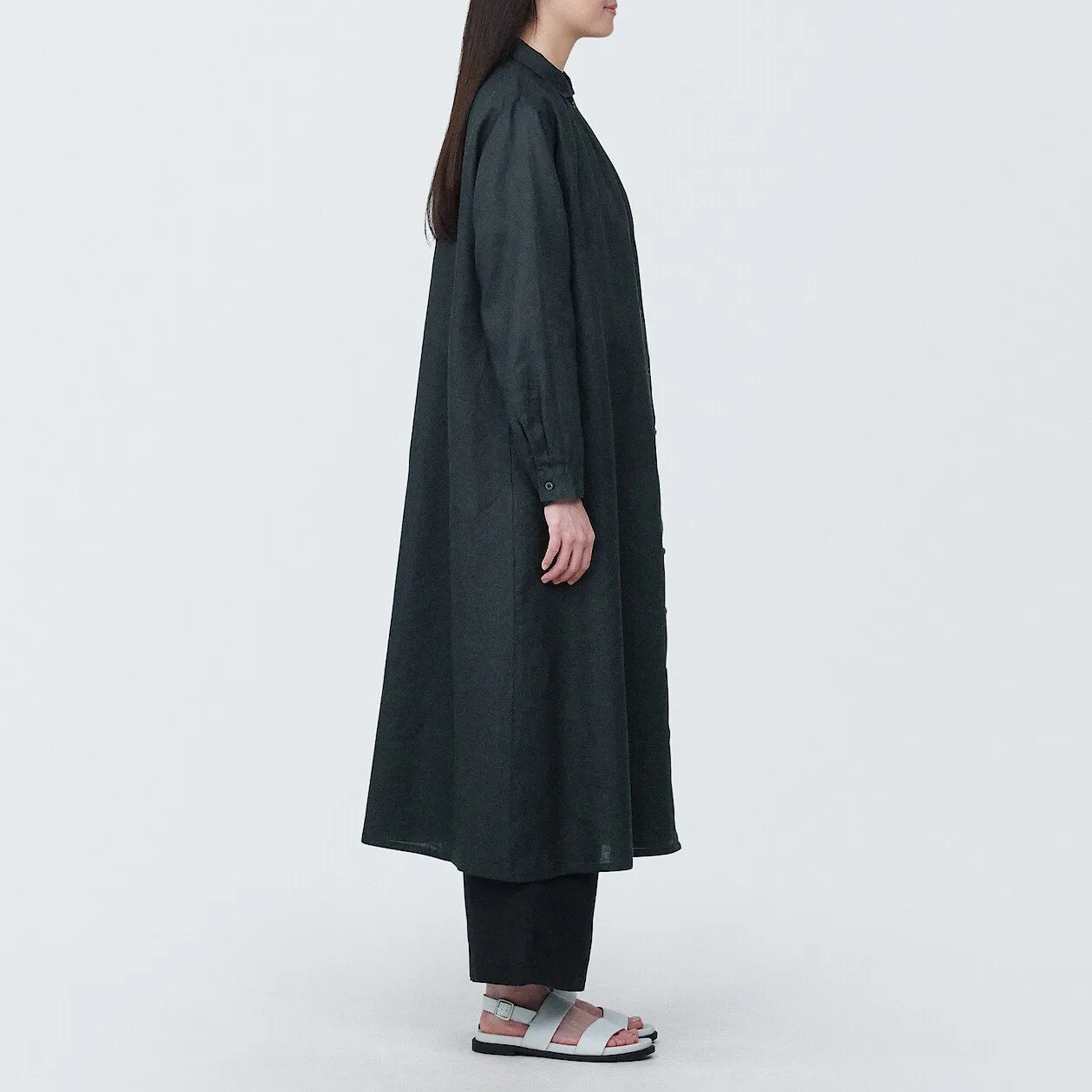 Washed Linen Long Sleeve Shirt Dress
