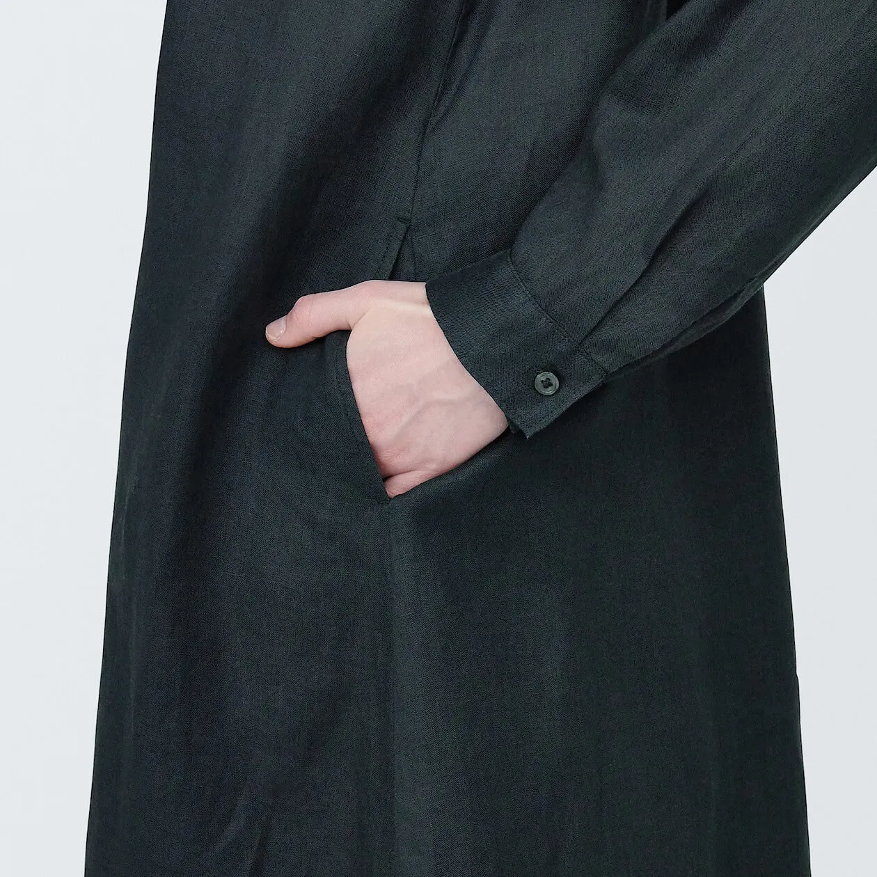 Washed Linen Long Sleeve Shirt Dress
