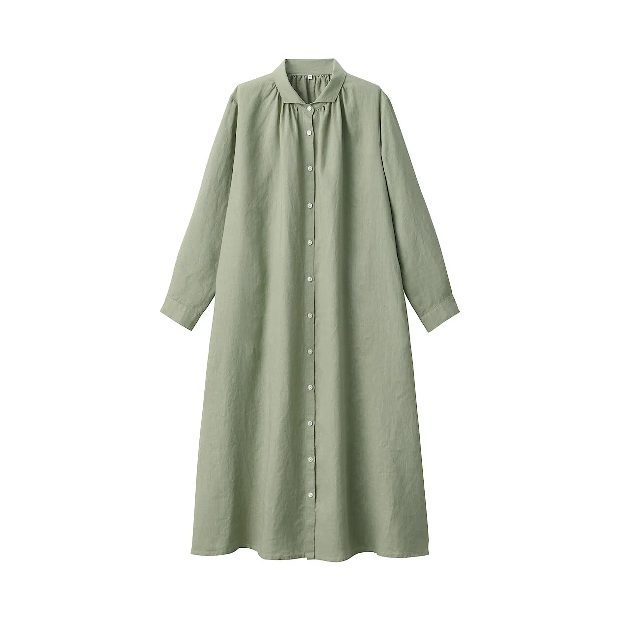 Washed Linen Long Sleeve Shirt Dress