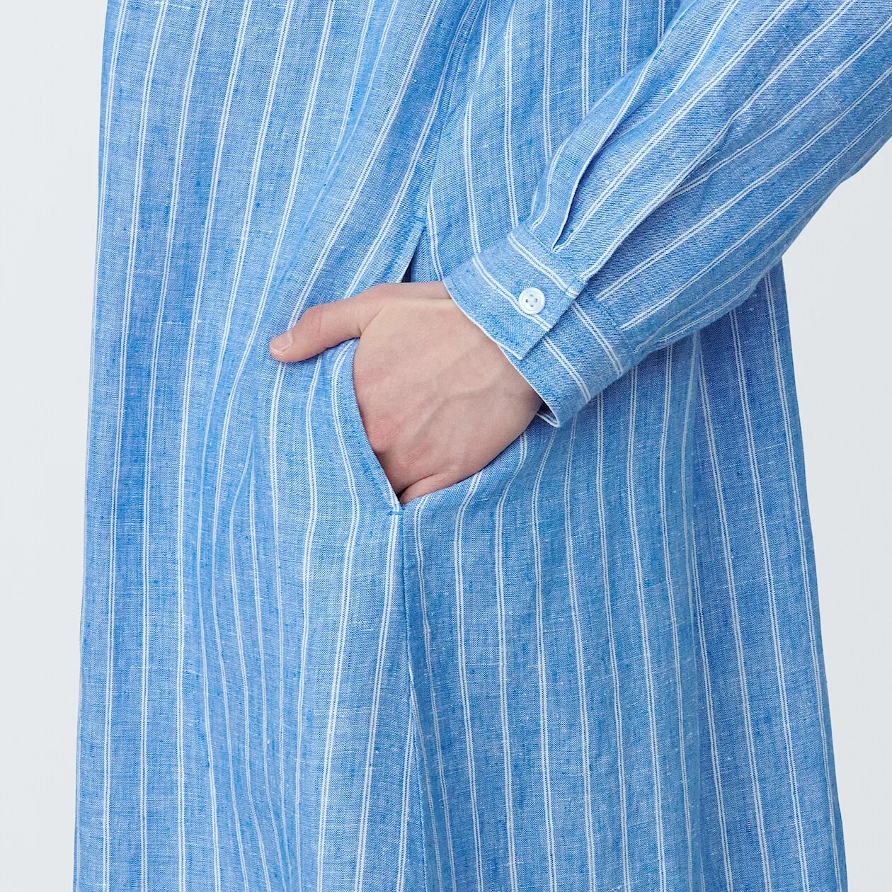 Washed Linen Long Sleeve Shirt Dress