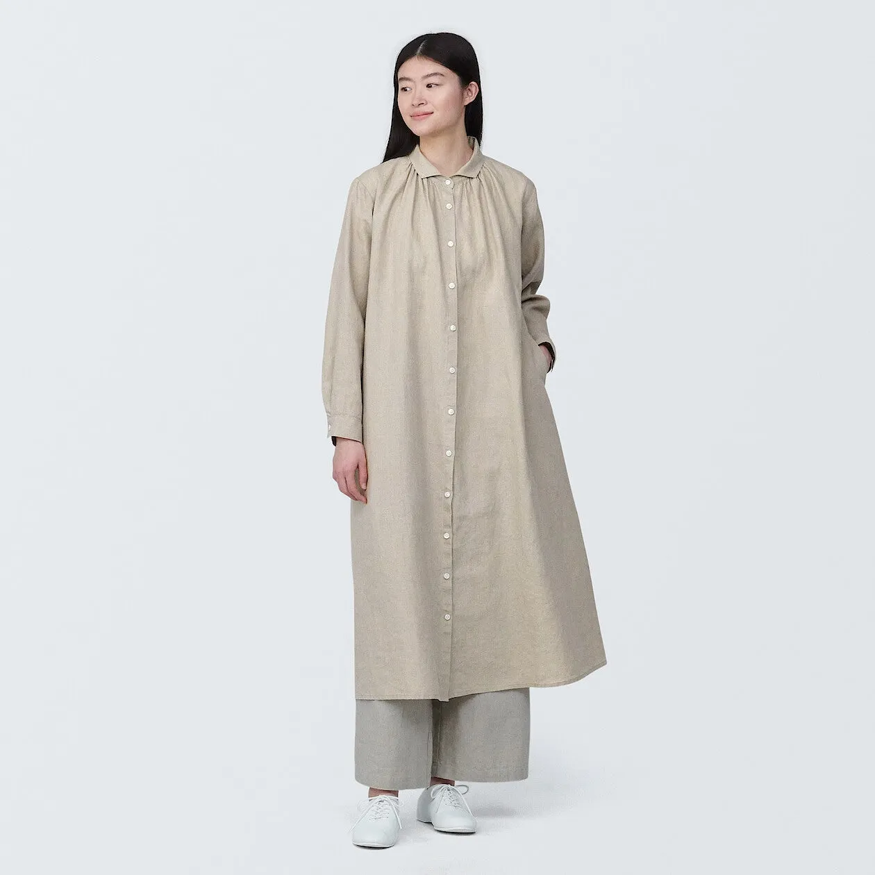 Washed Linen Long Sleeve Shirt Dress