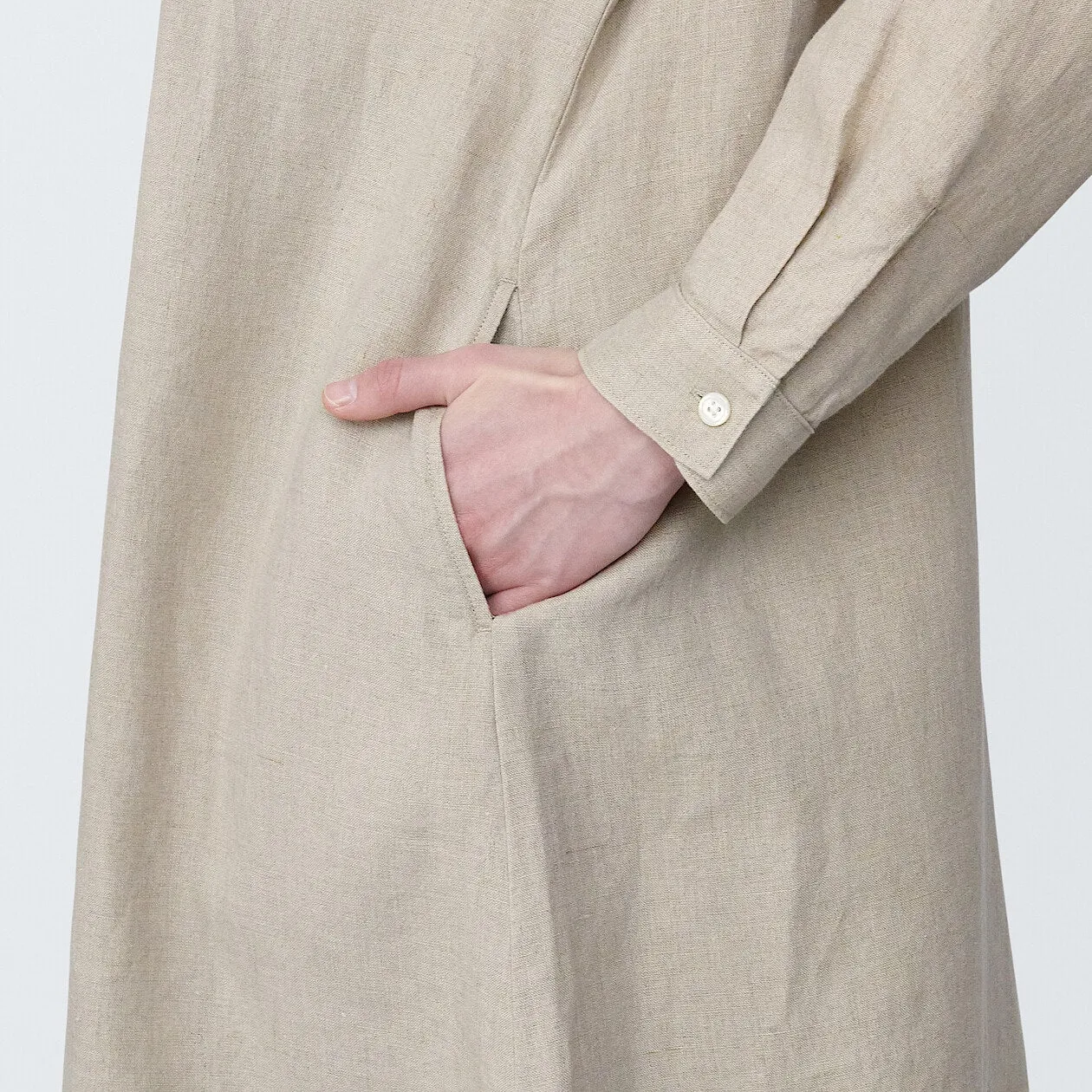Washed Linen Long Sleeve Shirt Dress