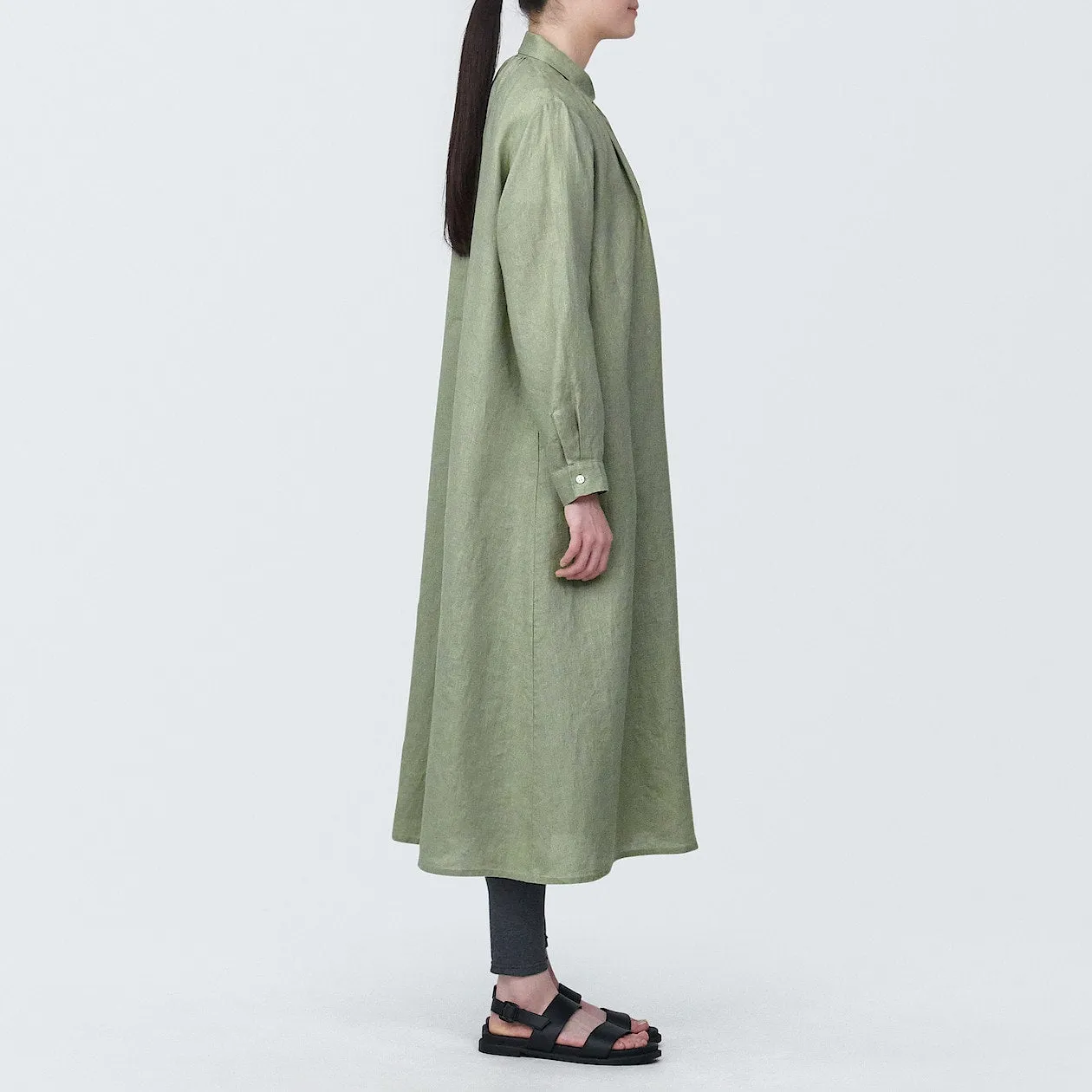 Washed Linen Long Sleeve Shirt Dress