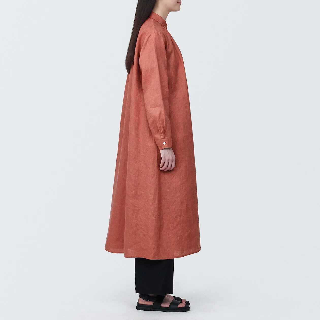 Washed Linen Long Sleeve Shirt Dress