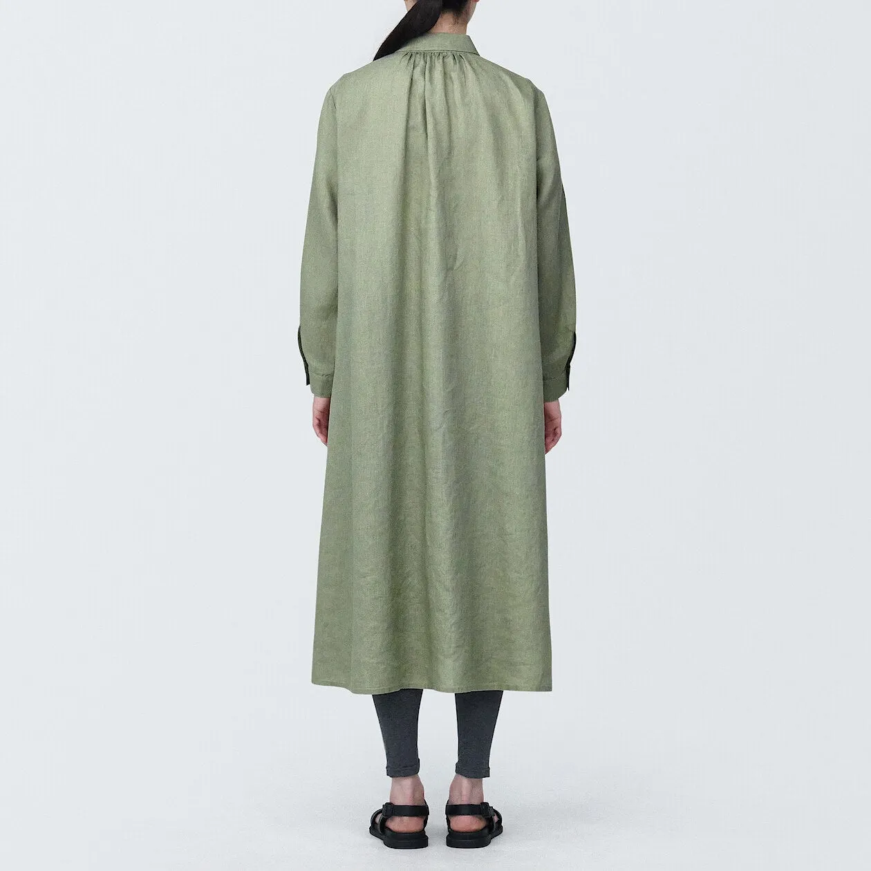 Washed Linen Long Sleeve Shirt Dress