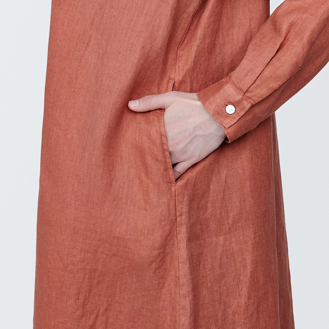 Washed Linen Long Sleeve Shirt Dress