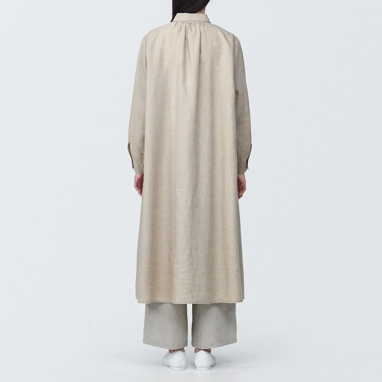 Washed Linen Long Sleeve Shirt Dress