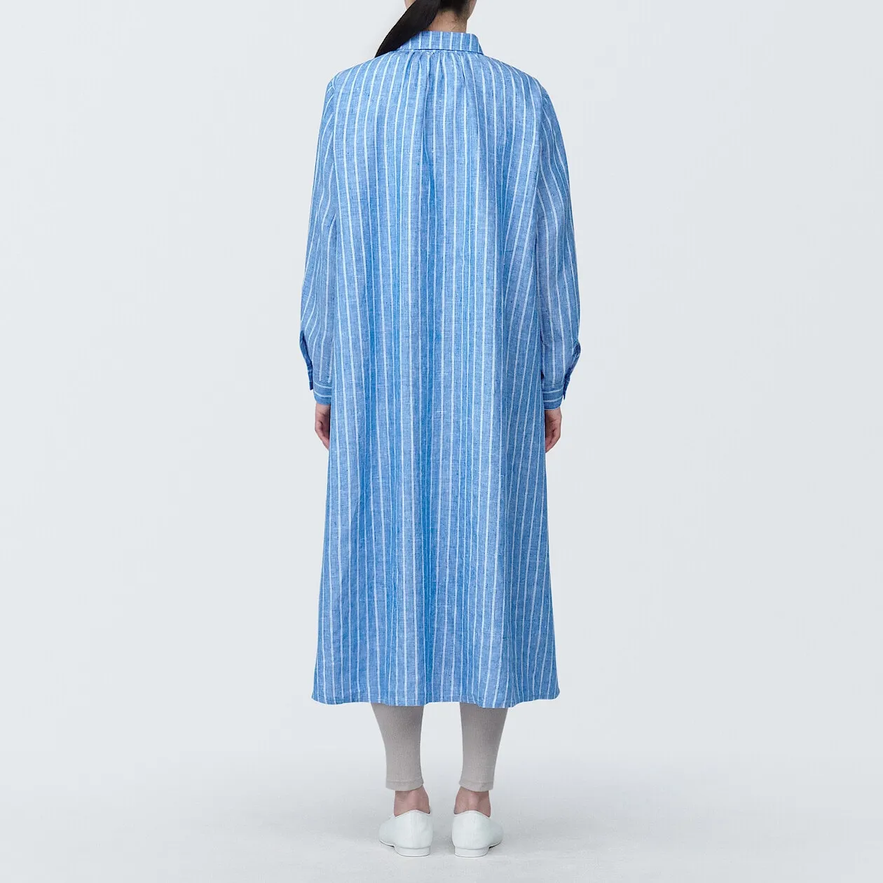 Washed Linen Long Sleeve Shirt Dress