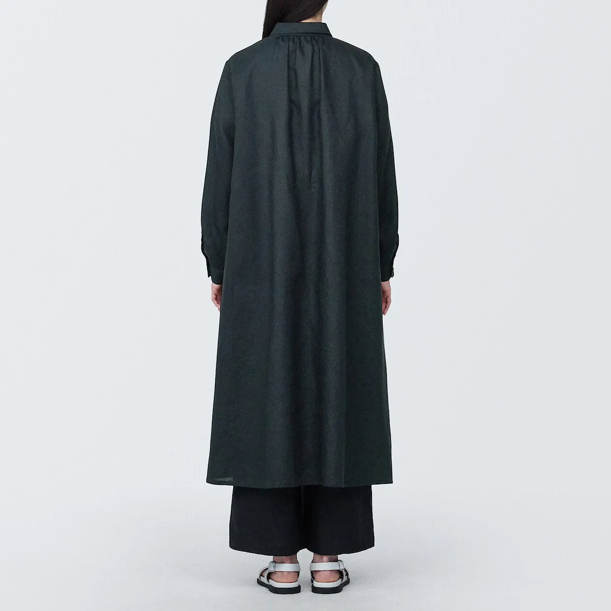 Washed Linen Long Sleeve Shirt Dress