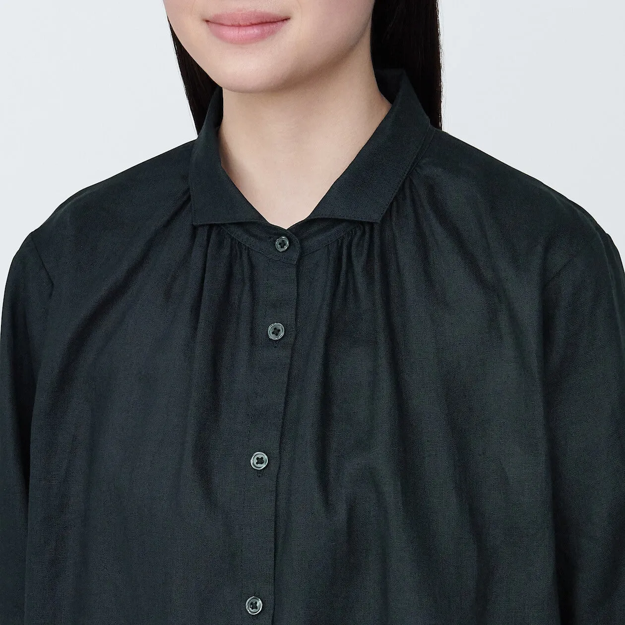 Washed Linen Long Sleeve Shirt Dress