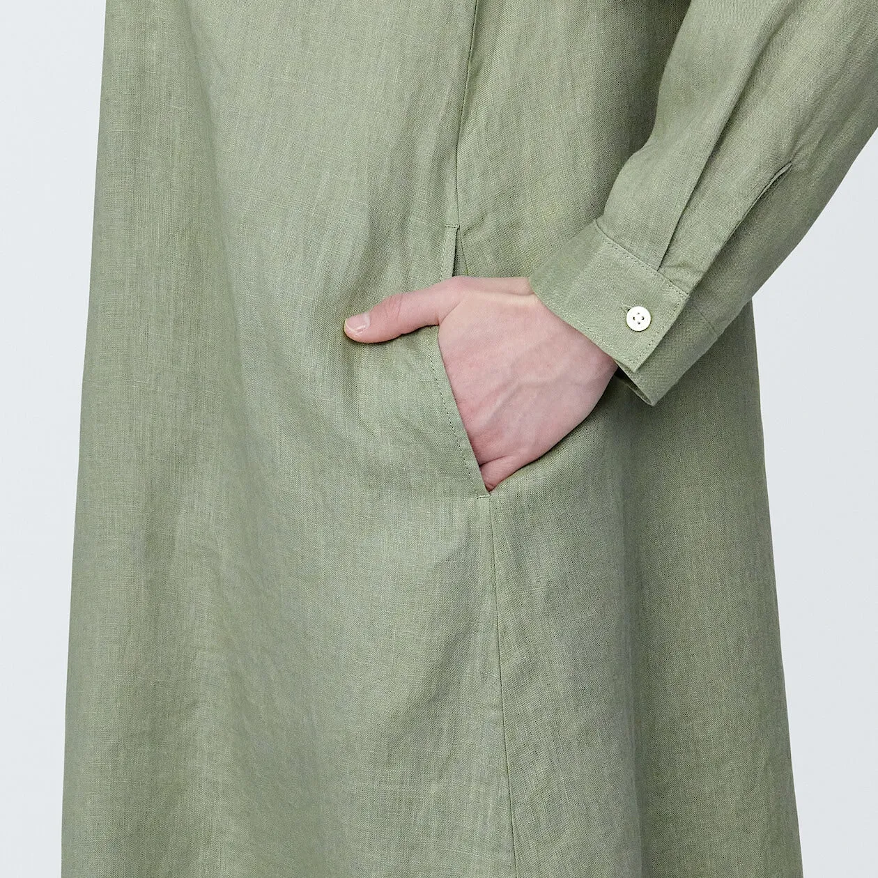 Washed Linen Long Sleeve Shirt Dress