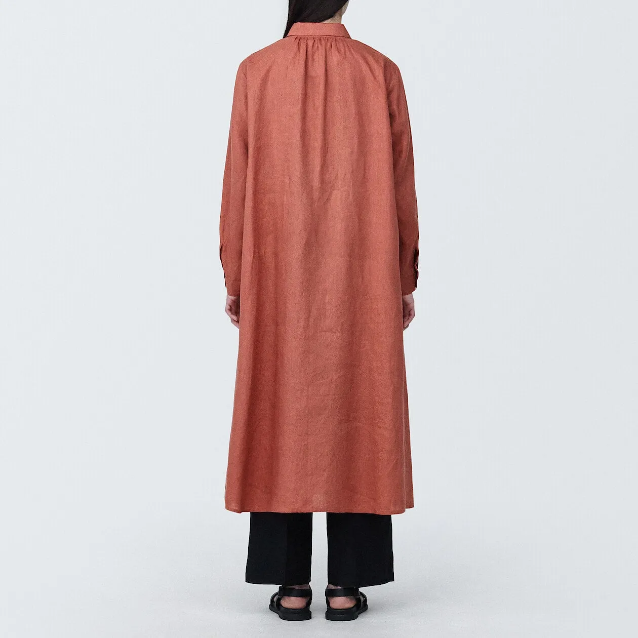 Washed Linen Long Sleeve Shirt Dress