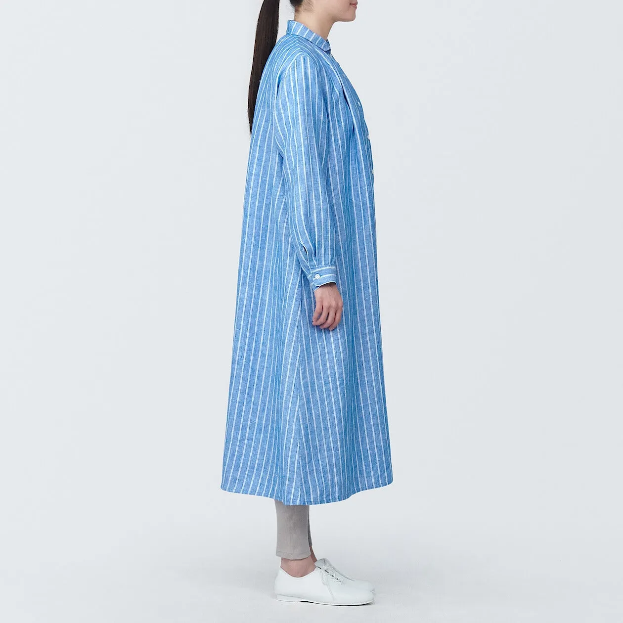 Washed Linen Long Sleeve Shirt Dress