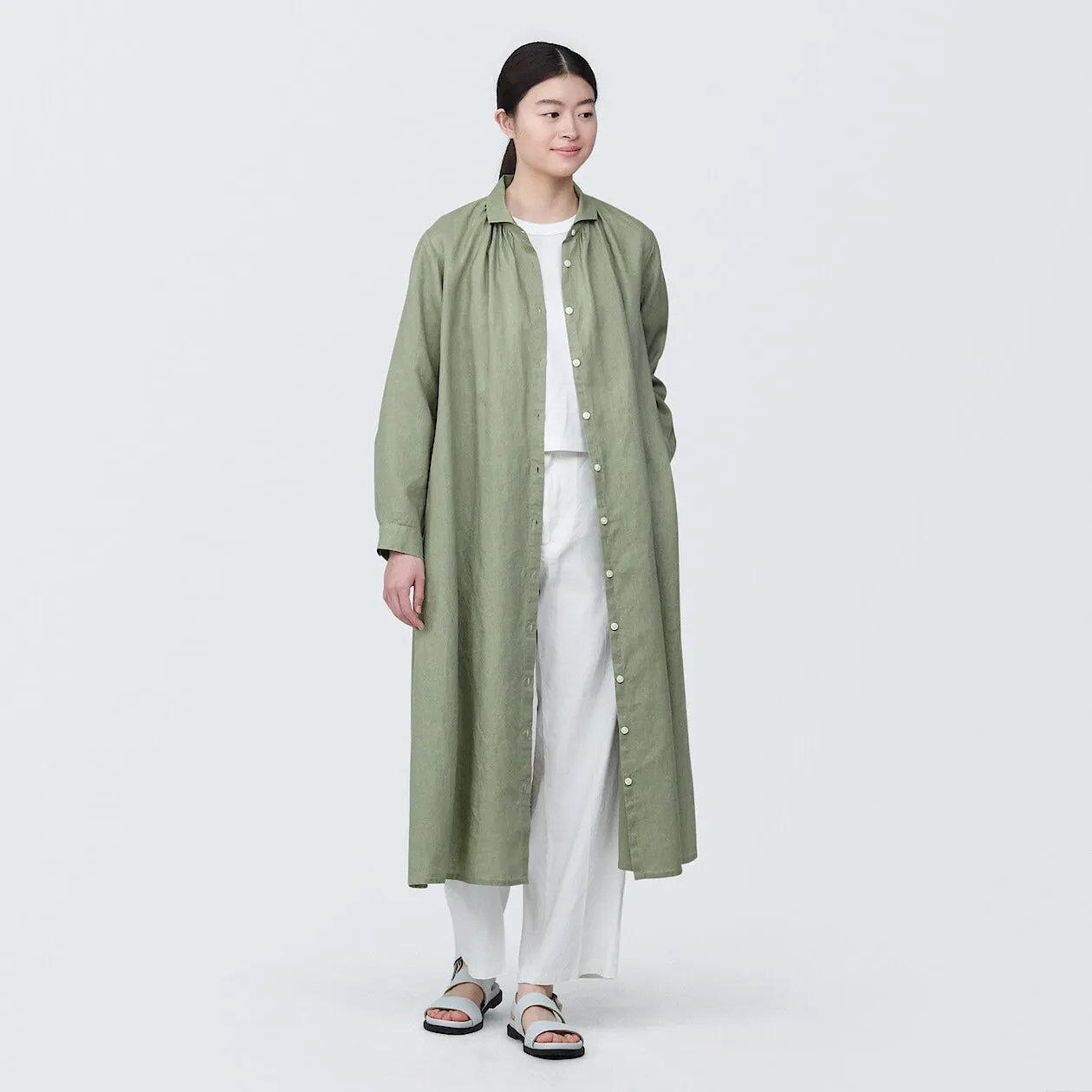 Washed Linen Long Sleeve Shirt Dress