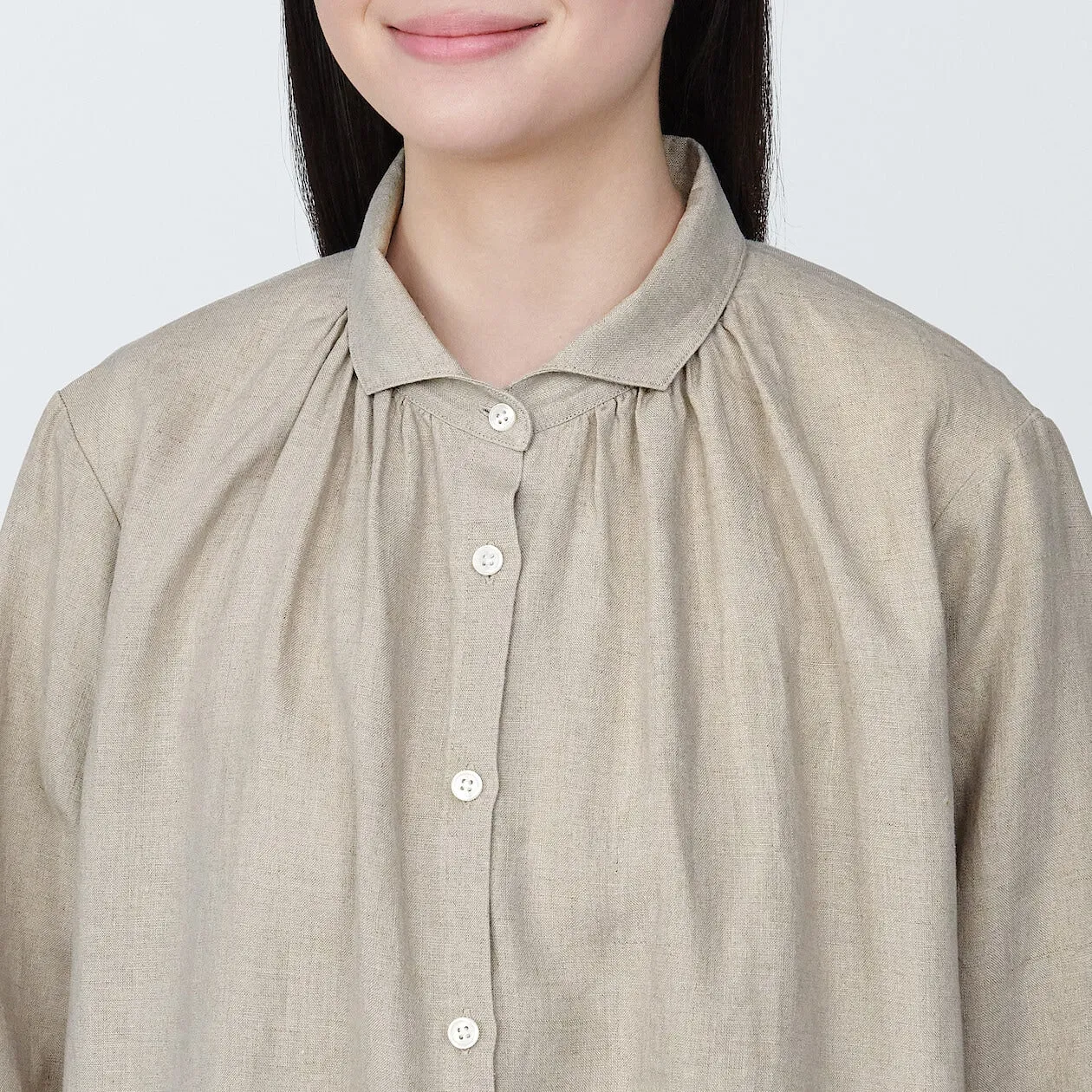 Washed Linen Long Sleeve Shirt Dress