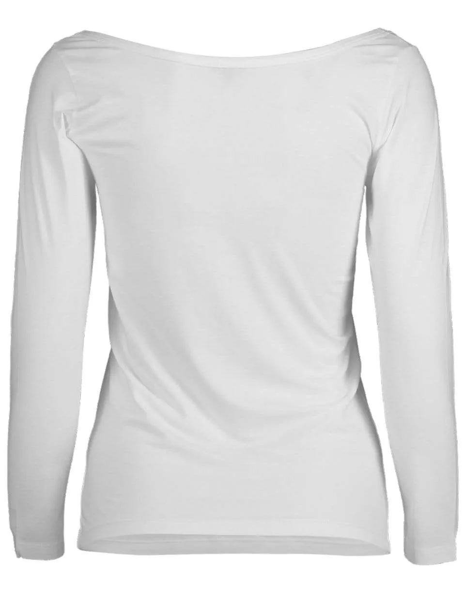 White 3/4 Sleeve Ballet Neck Tee