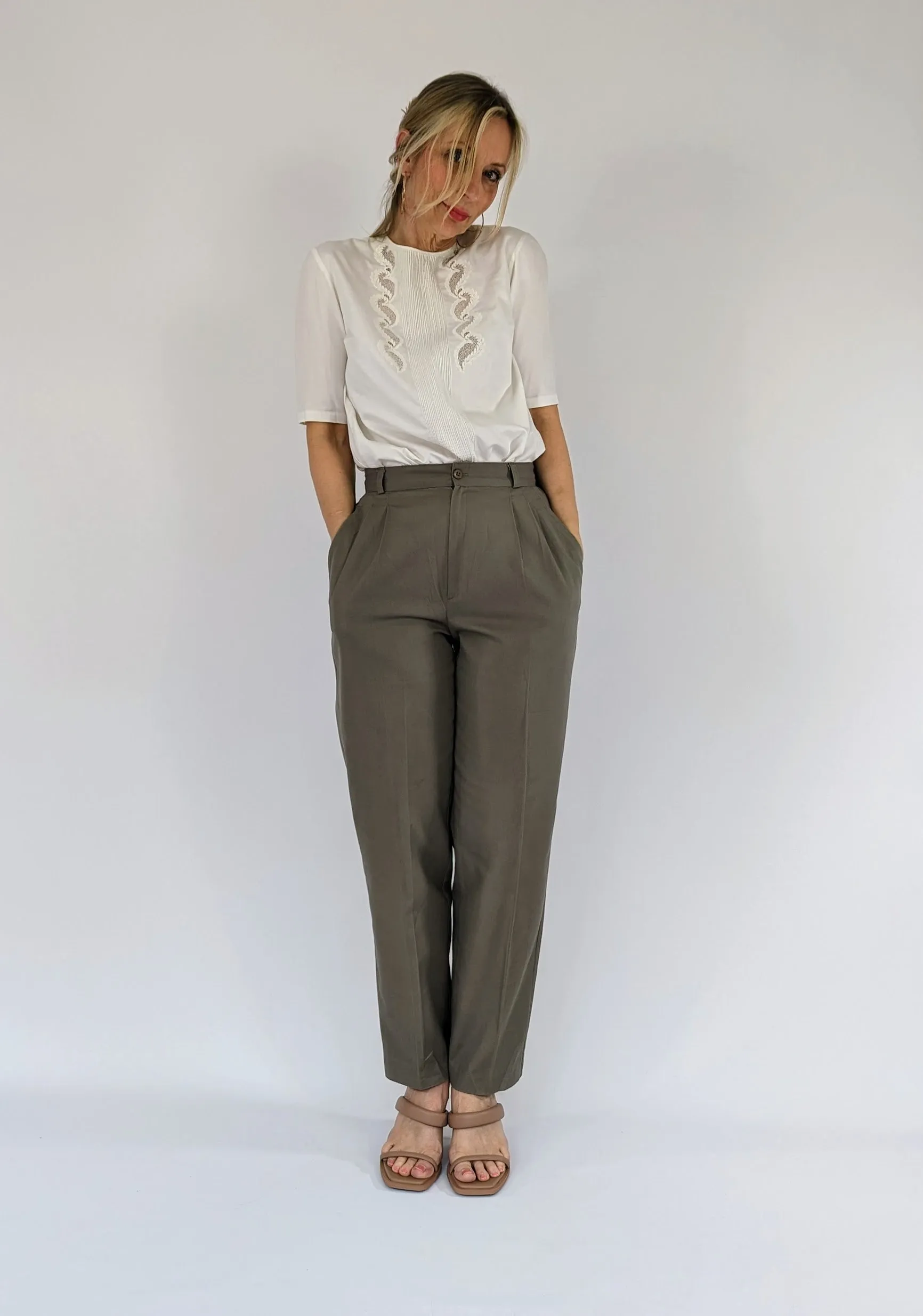 White lace fronted blouse with button back