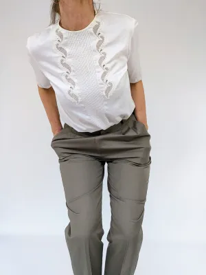 White lace fronted blouse with button back