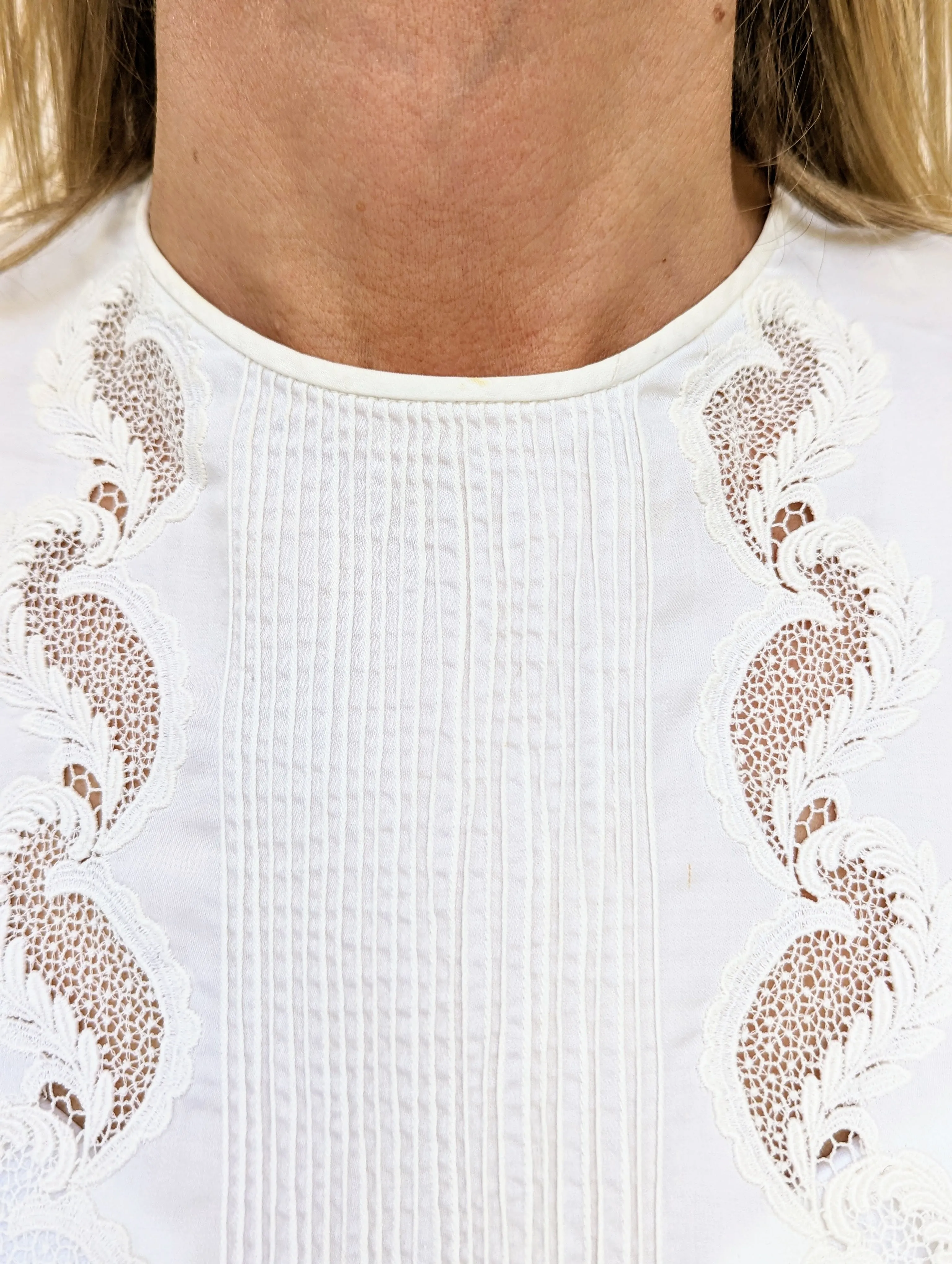White lace fronted blouse with button back