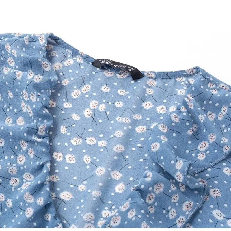 Women's Floral Print Bohemian Ruffled Asymmetric Short Sleeve Sundress Summer Beach Mini Dress